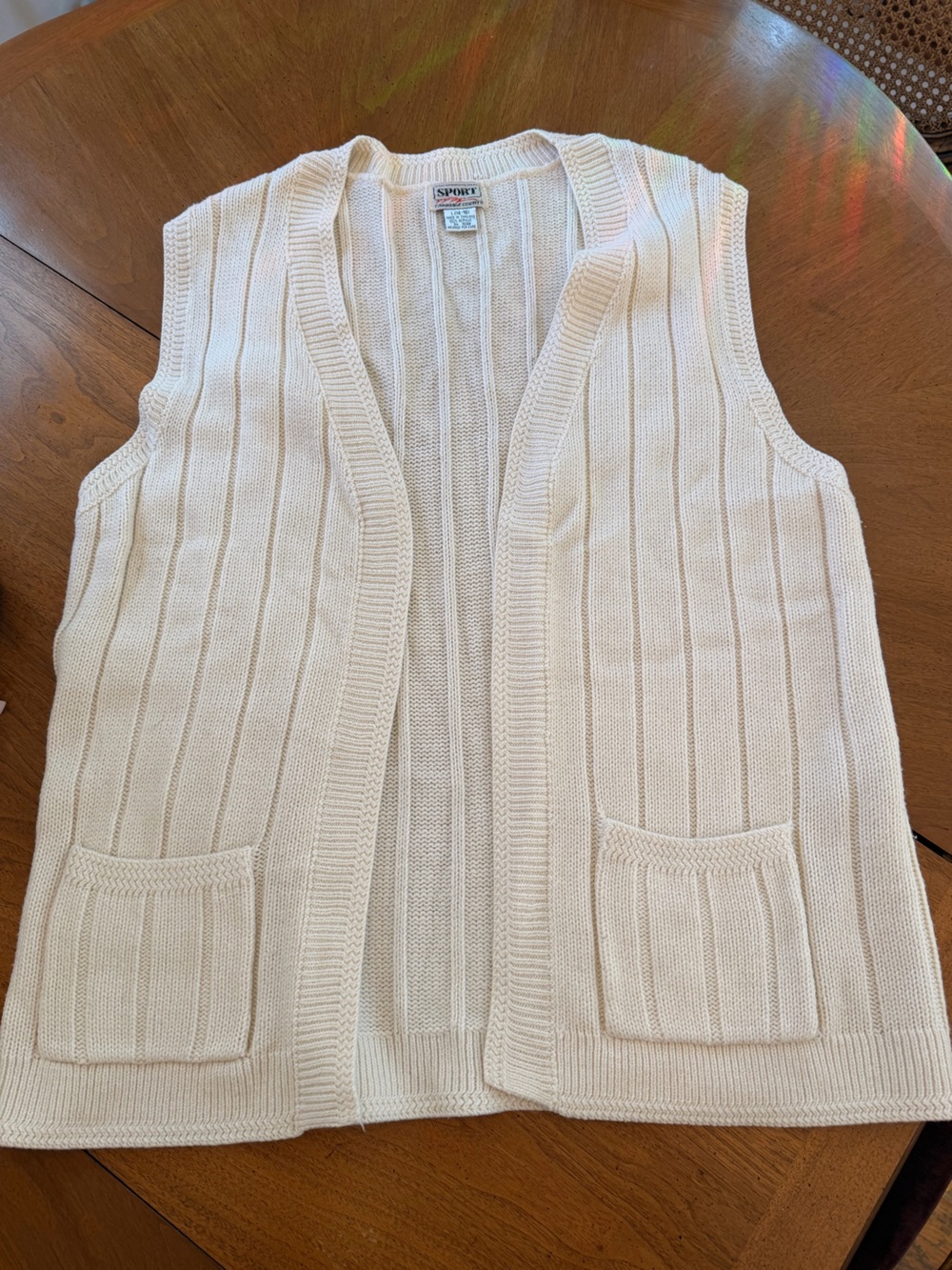 Vintage Cream Ribbed Open-Front Women’s Sweater Cardigan